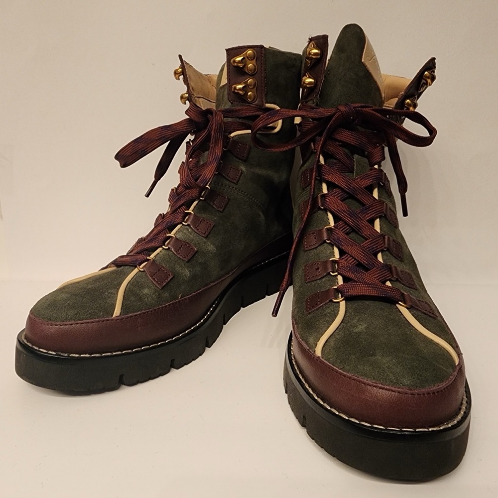 J. Crew Elsa Lace-Up Suede Boots Women’s Green & Brown Size 6 - Picture 2 of 13